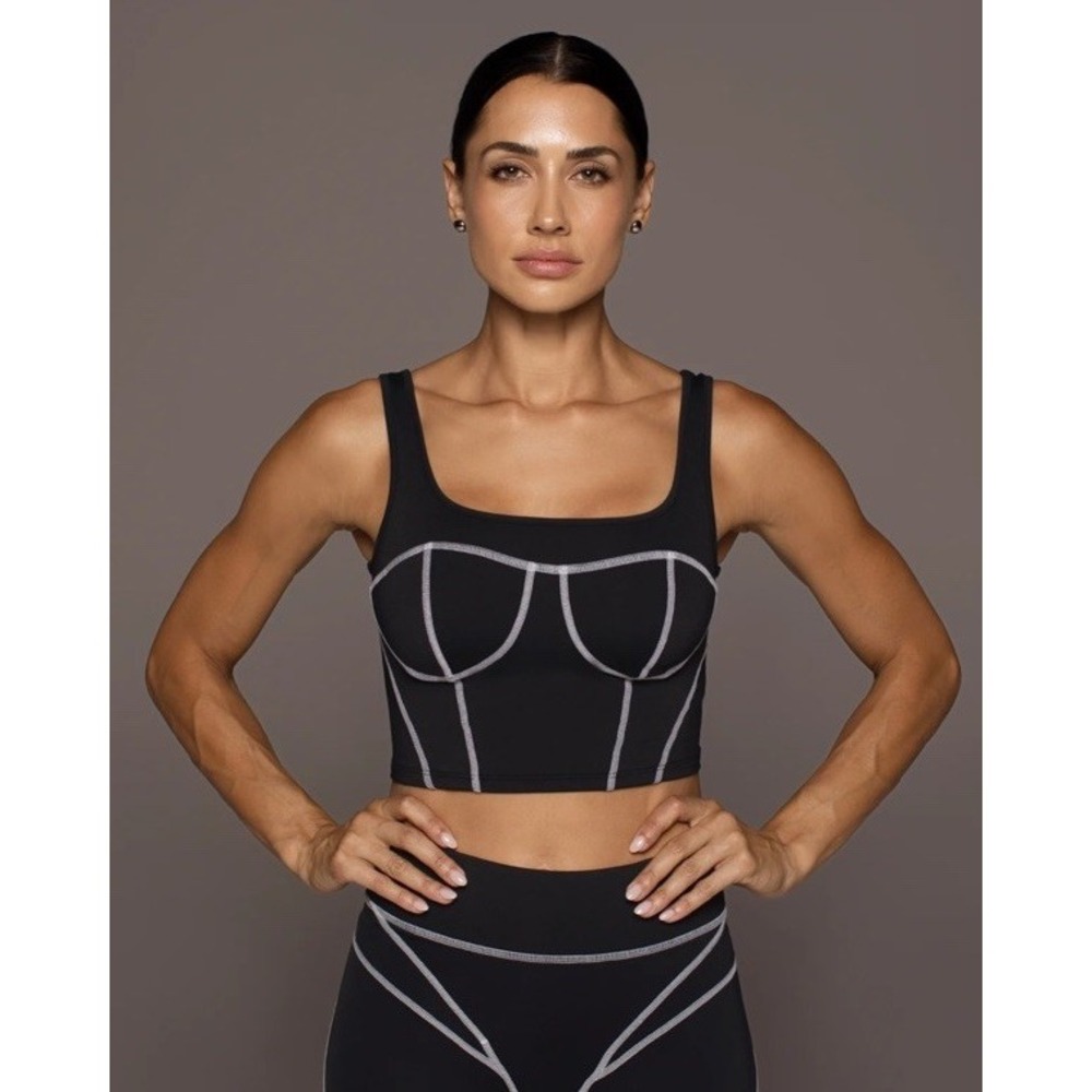 Michi Incite Bustier Black Bra Top White Stitching Size XS $158